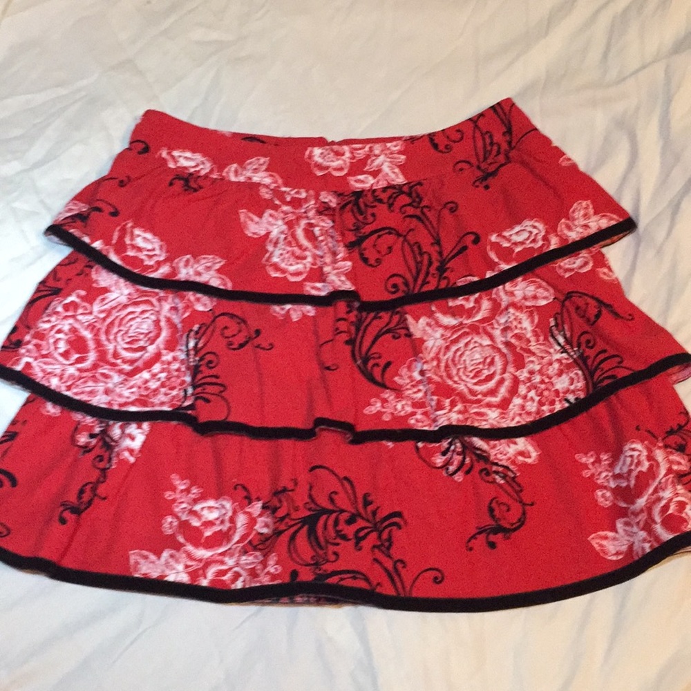 Hartstrings red corduroy tiered skirt size 12